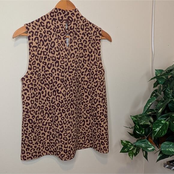 Ann Taylor Leopard Print Sleeveless High Neck Blouse Medium - Picture 3 of 7